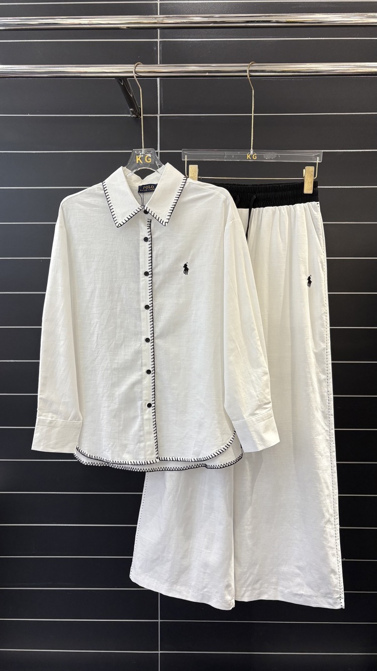 Polo Ralph Lauren white shirt and long pants cotton and linen suit